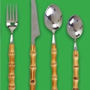 Vintage real bamboo flatware set - 24 pieces like new condition